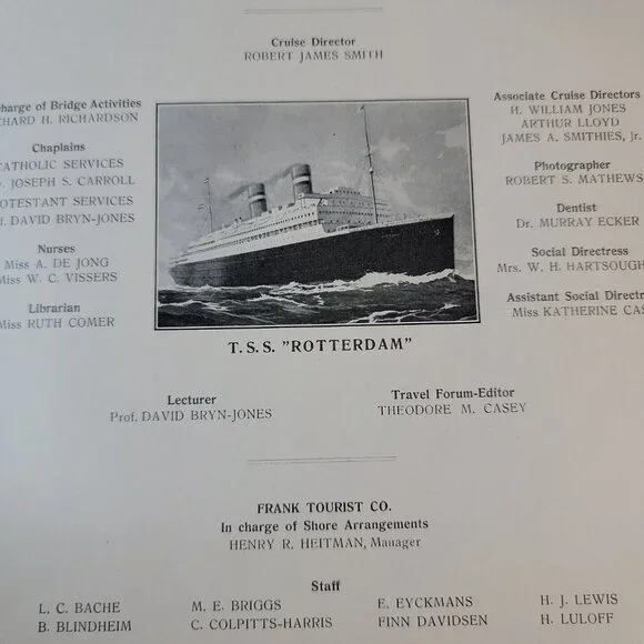 1938 T.S.S. Rotterdam North Cape Russia Cuise Itenerary Ship's Program Journal